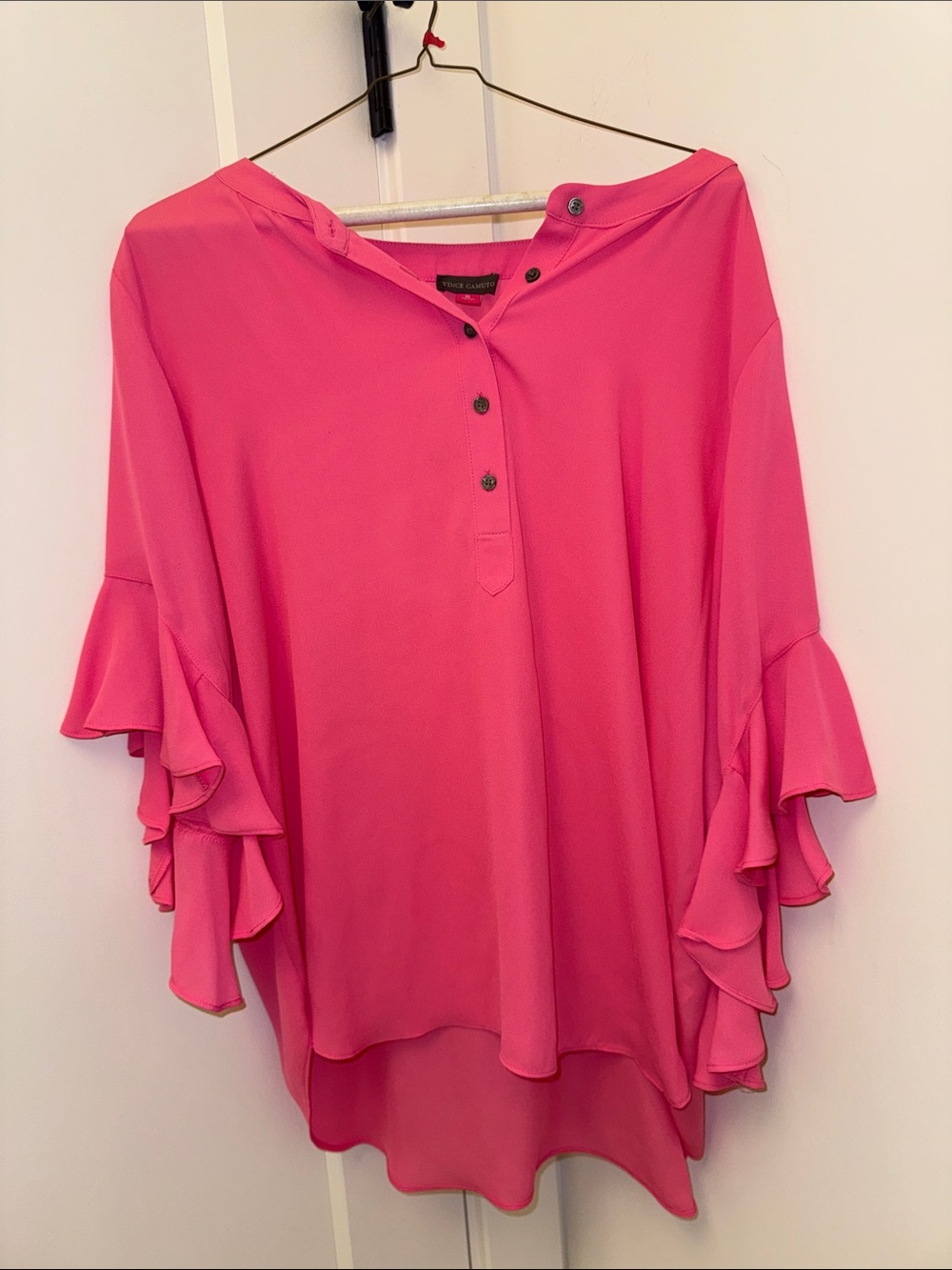 Women's Hot Pink Ruffled Sleeve Blouse